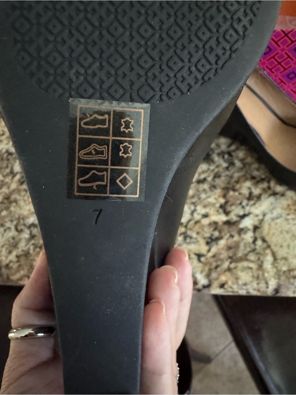 Tory Burch Black Peep-Toe wedges with Gold Logo size 7 - Picture 3 of 3